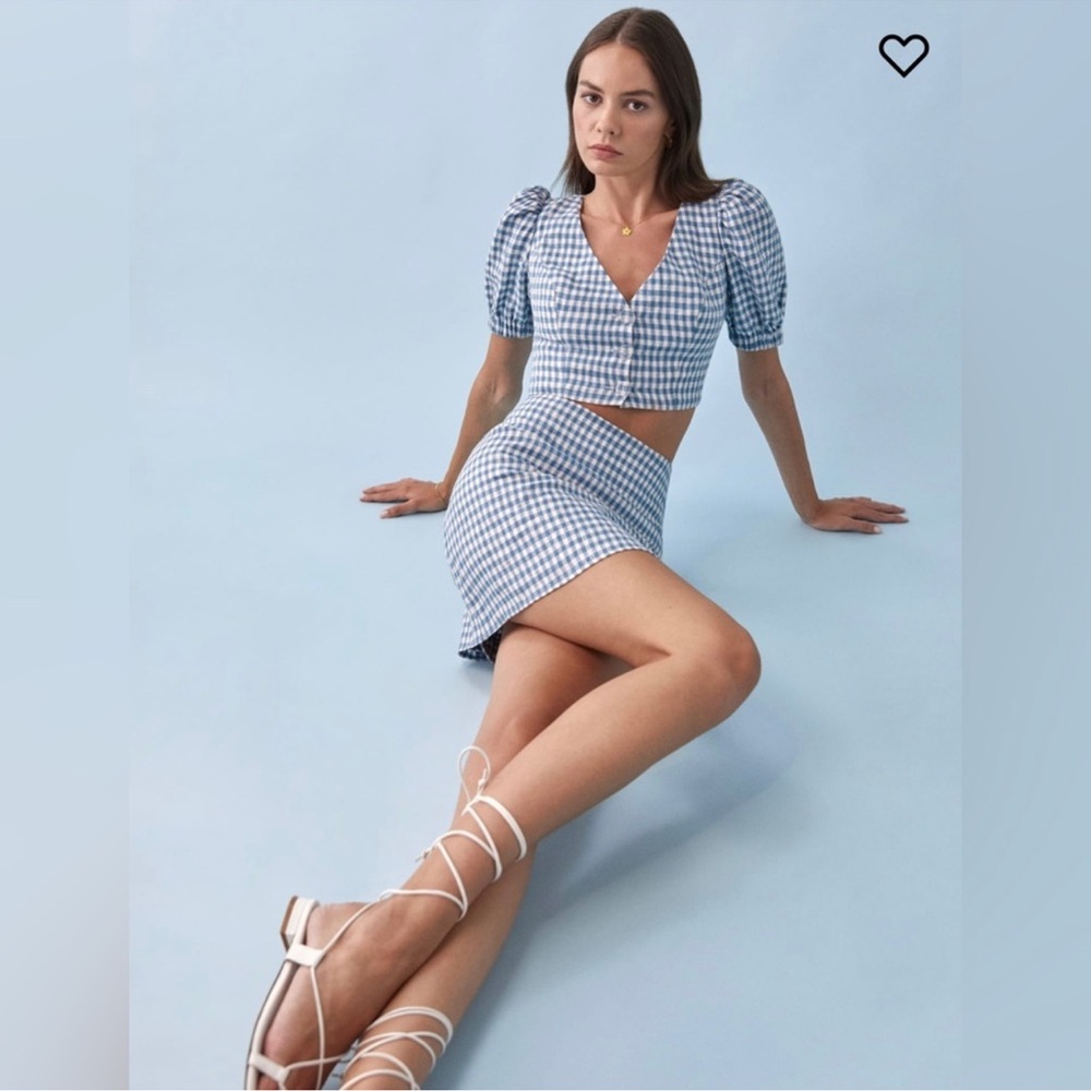 Reformation Blue and White Gingham Skirt Set